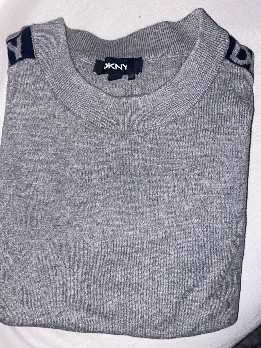 DKNYLight Gray Crewneck Sweater with Logo Shoulder Trim